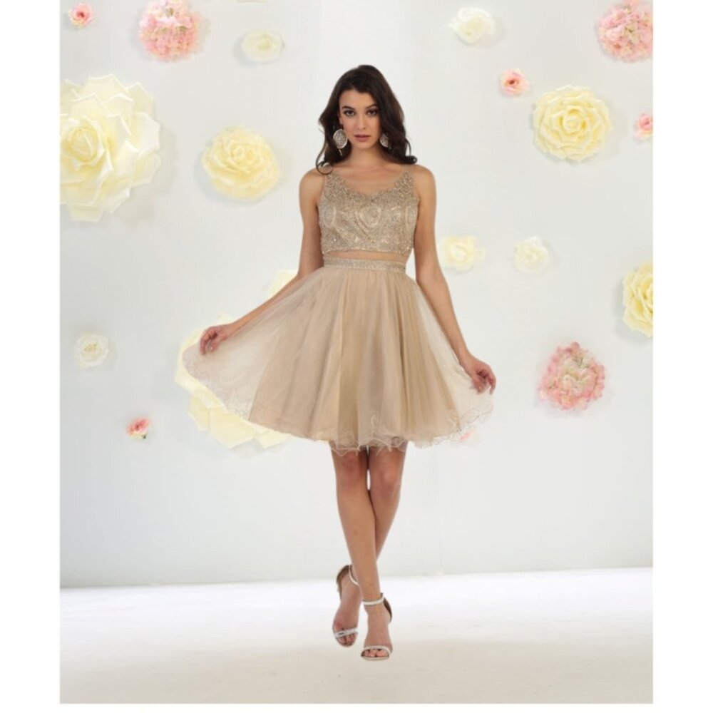 Mocha Short Party Cocktail Dress By May Queen MQ1462